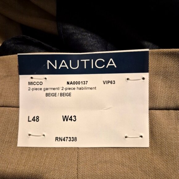 Nautica men's size 43 x 48 TAG ERROR beige flat front dress pants, raw hem, NWT - Picture 8 of 9
